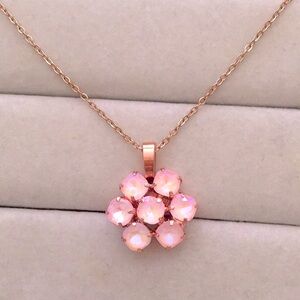 Pink Opal Aurora Borealis + Rose Gold Crystal Flower Drop Pendant Necklace